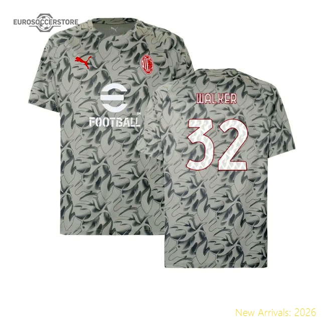 2025-2026 Ac Milan Warm Up Fan Jersey (smokey Gray) (walker 32)