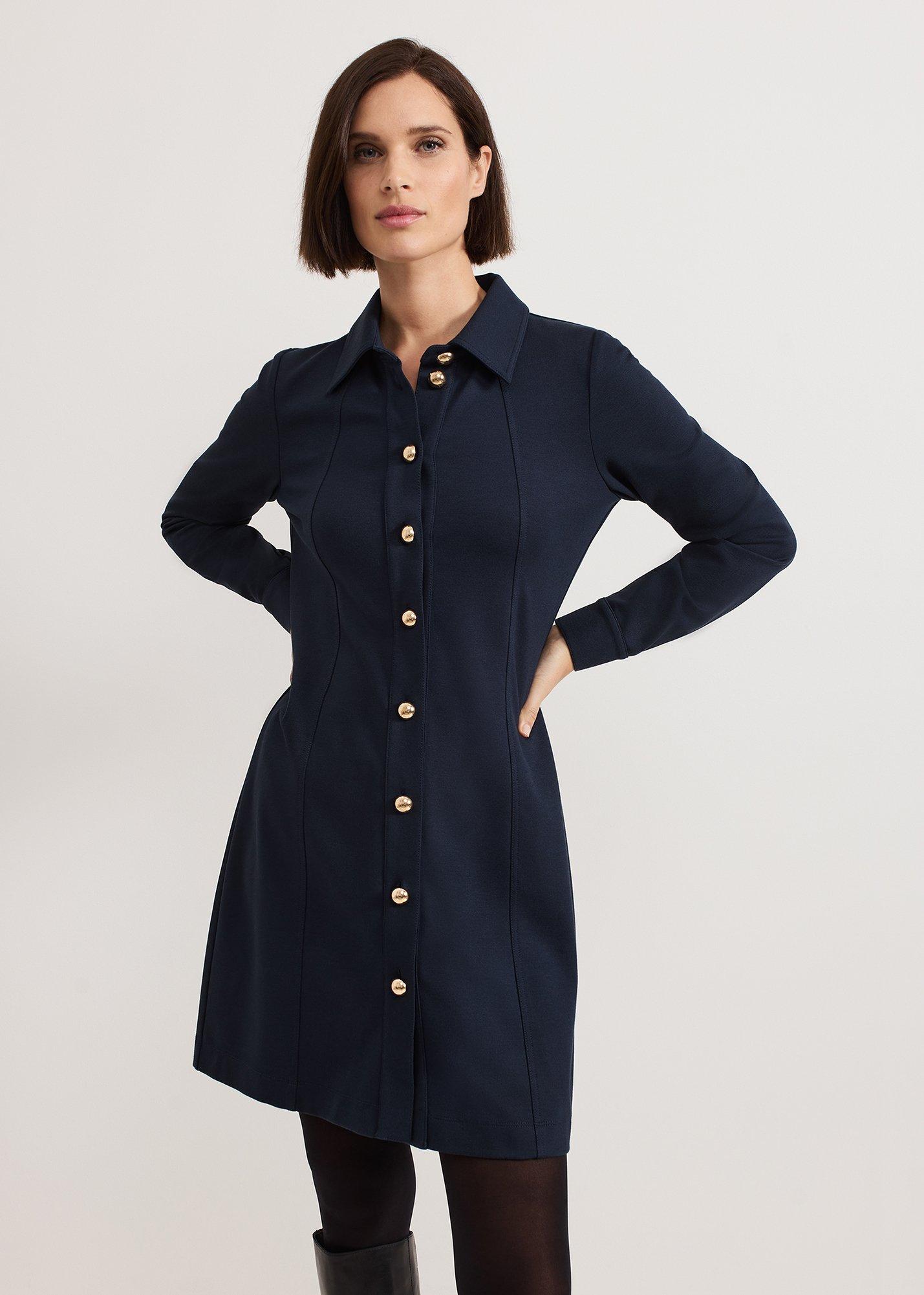 Mavery Navy Button Through Mini Dress