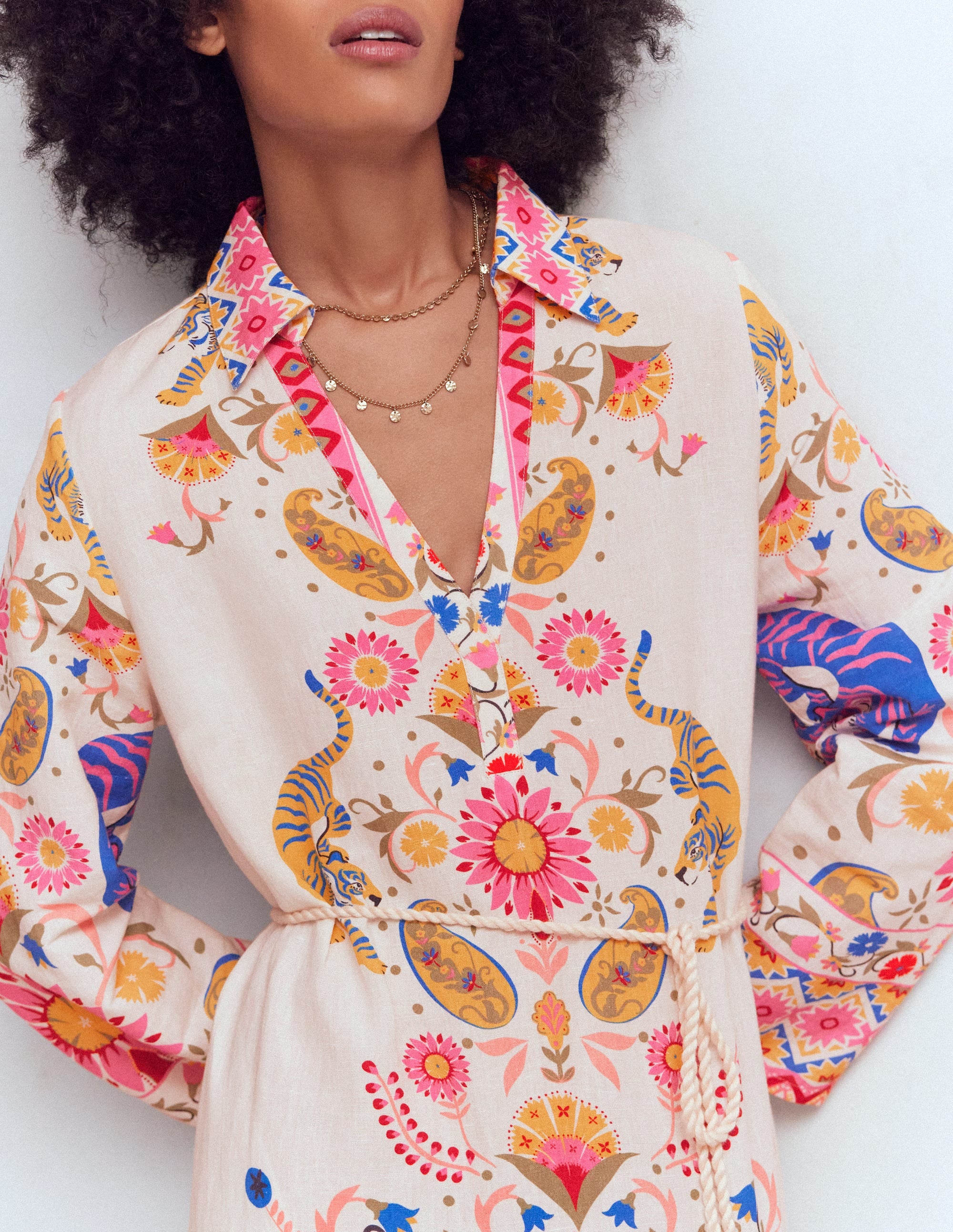 Notch Collar Linen Blend Tunic