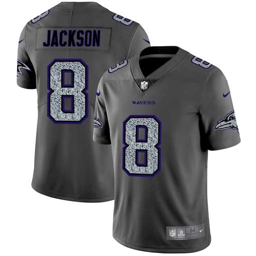 NFL B R Ravens #8 Lamar Jackson Gray Fashion Jersey - Authentic Qua...