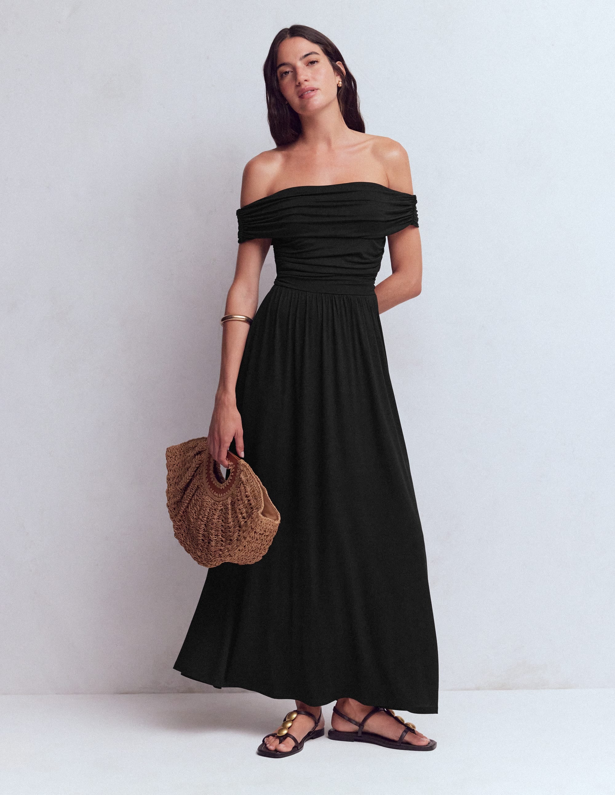Ruched Bardot Jersey Dress