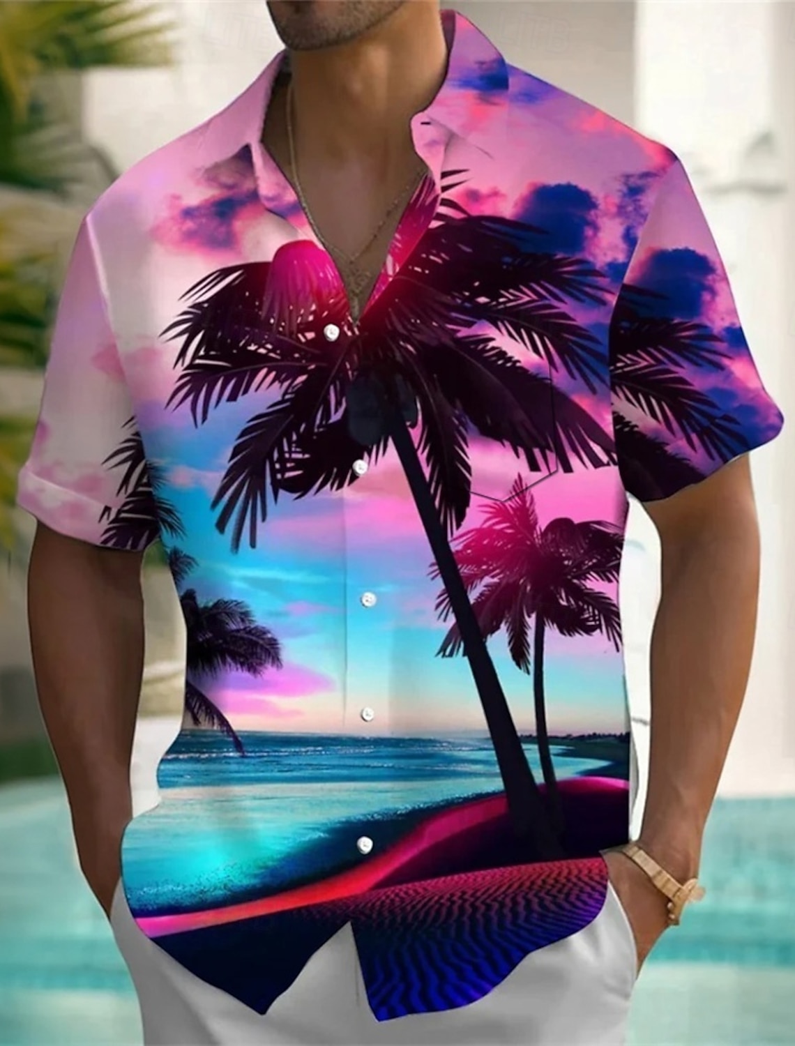 Men's Coconut Tree Ocean Tropical Plants Summer Hawaiian Shirt Button