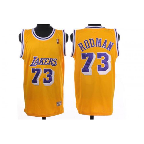 Yellow Mitchell And Ness Angeles Lakers #73 Lakers Jersey - Fabric