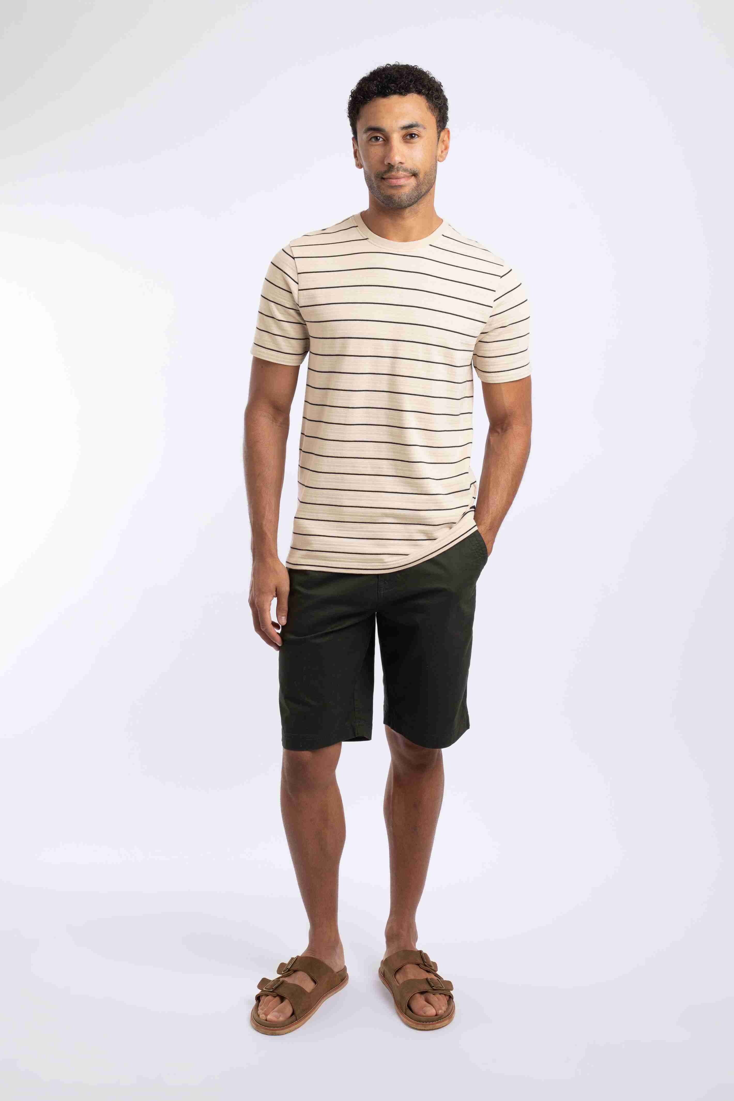 Grayson Textured Stripe T-Shirt Ecru