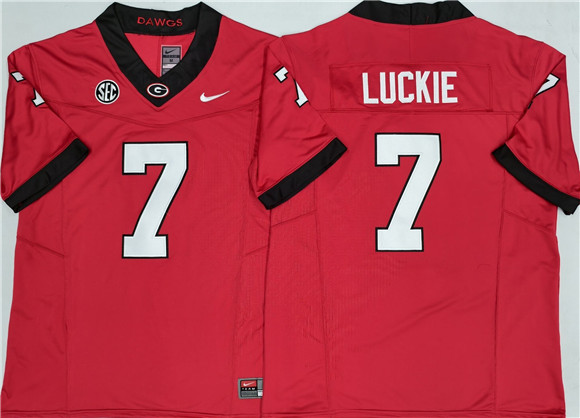 Men's UGA GA Red 2025 team authorized Lawson Luckie #7 embroidered