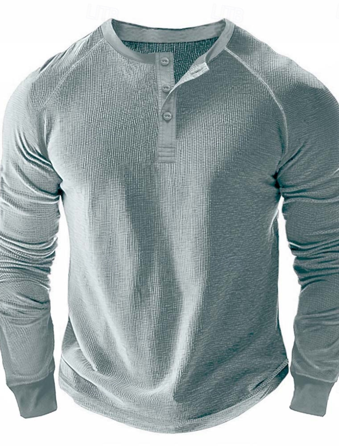 Men's Waffle Henley Shirt Tee Long Sleeve Solid Color Plain Textured