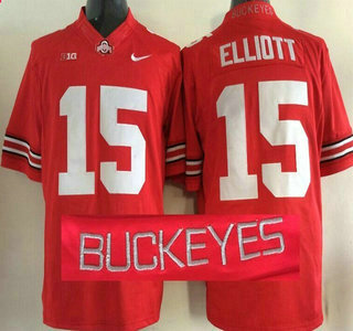 Men's OSU Buckeyes Ezekiel Elliott #15 away jersey Red 2015 official