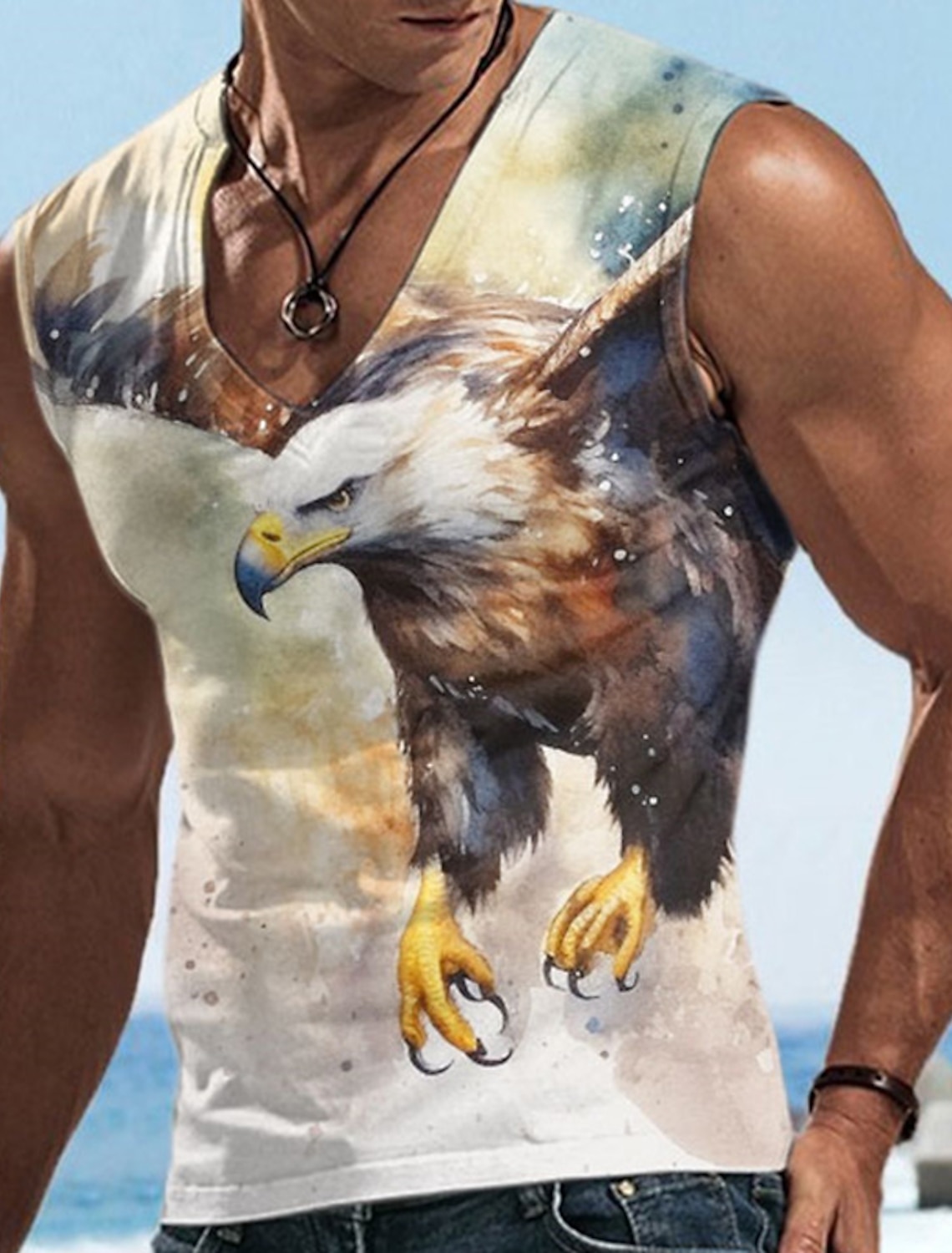 Men's Graphic Animal Wolf Vest Top Sleeveless T Shirt for Men Sleeveless Cap Sleeve T shirt 3D Print Crew Neck Shirt Fashion Designer Muscle Daily Sports Gym White Blue Brown Spring & Summer Clothing