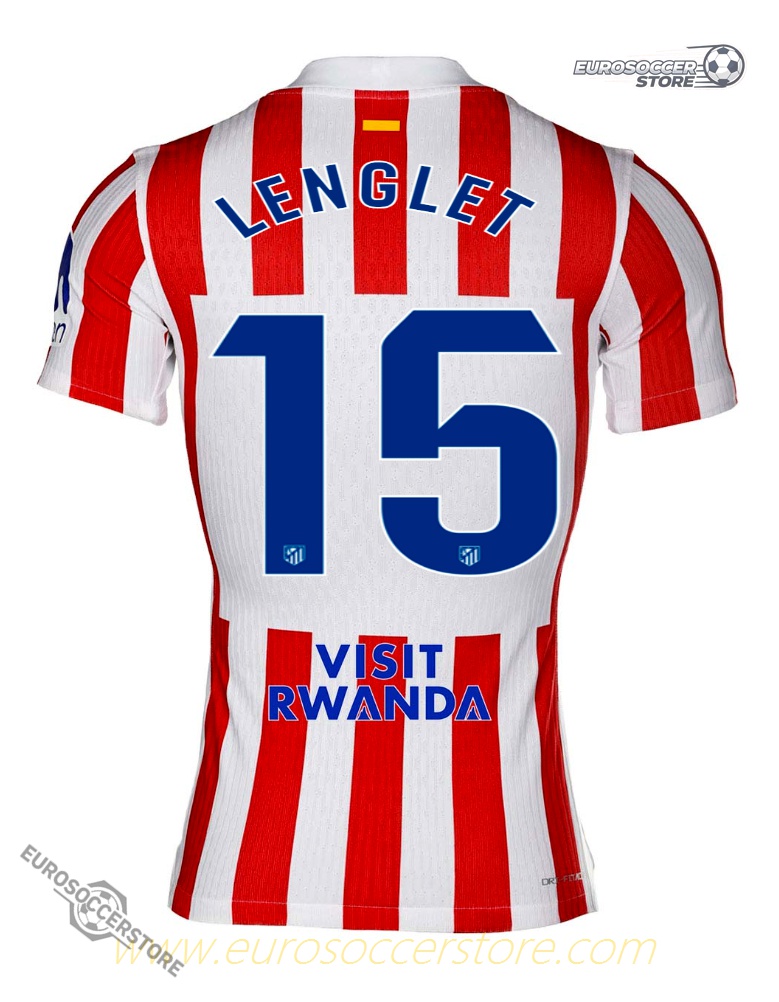 Atletico Madrid's 25-26 Home Jersey featuring LENGLET with the number 15