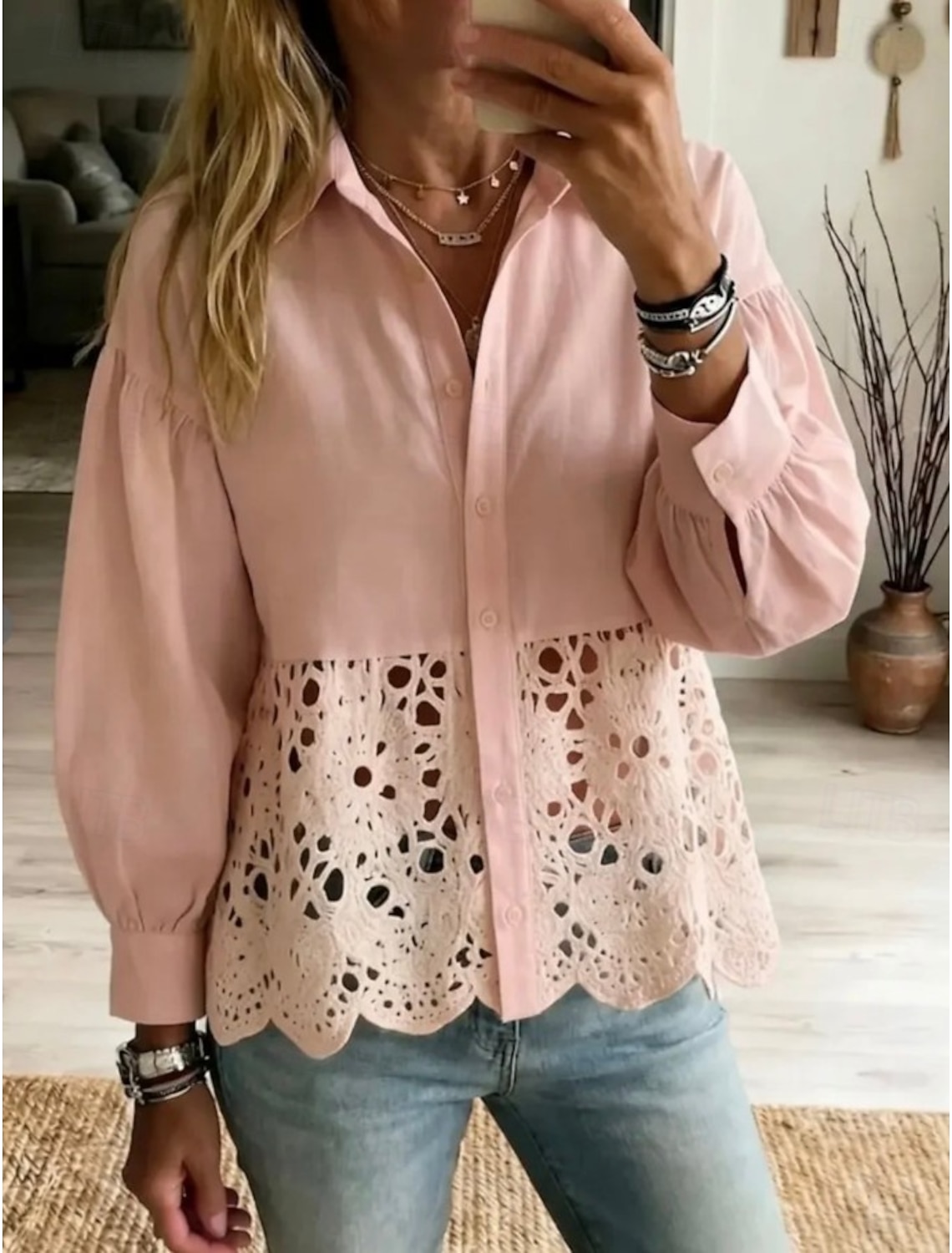 Women's Lace Tops Elegant Bohemia Fashion Short Sleeve Crew Neck Regular Tops Casual Daily Going out White Summer Spring