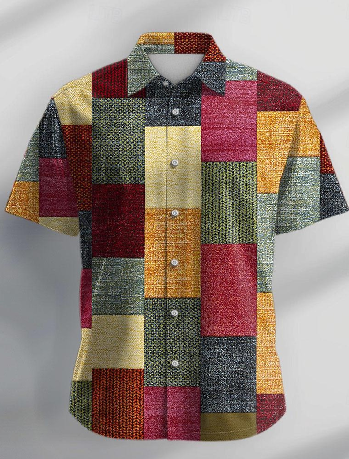 Men's Plaid / Check Patchwork Geometric Pattern Shirt Button Up Shirt Long Sleeve Fashion Streetwear Designer Casual Going out Summer Spring Fall Stand Collar Print Blue Khaki Khaki+Khaki Black White