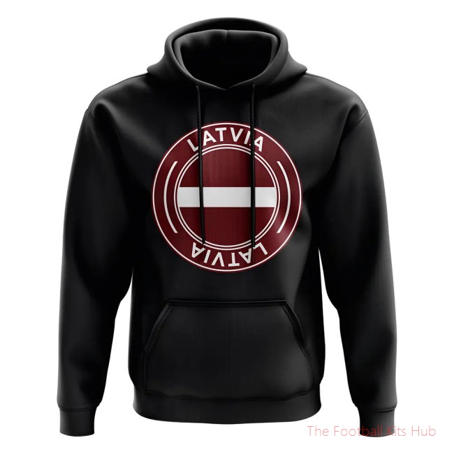Men Latvia Football Badge Hoodie (Black)