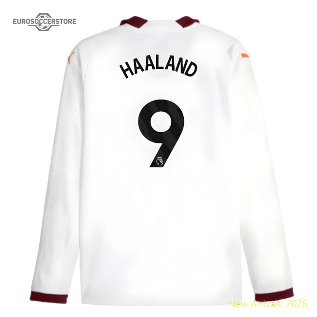 Authentic 2023-2024 Man City Long Sleeve Away Shirt (haaland 9)