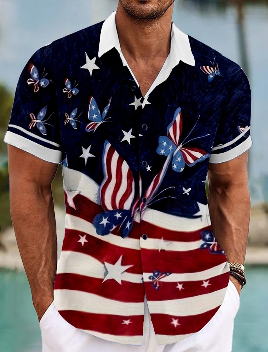 Independence Day Men's American US Flag Patriotic Fourth of July Shirt Summer Shirt Button Up Shirt Short Sleeve Fashion Casual Outdoor Holiday Summer Spring Turndown 3D