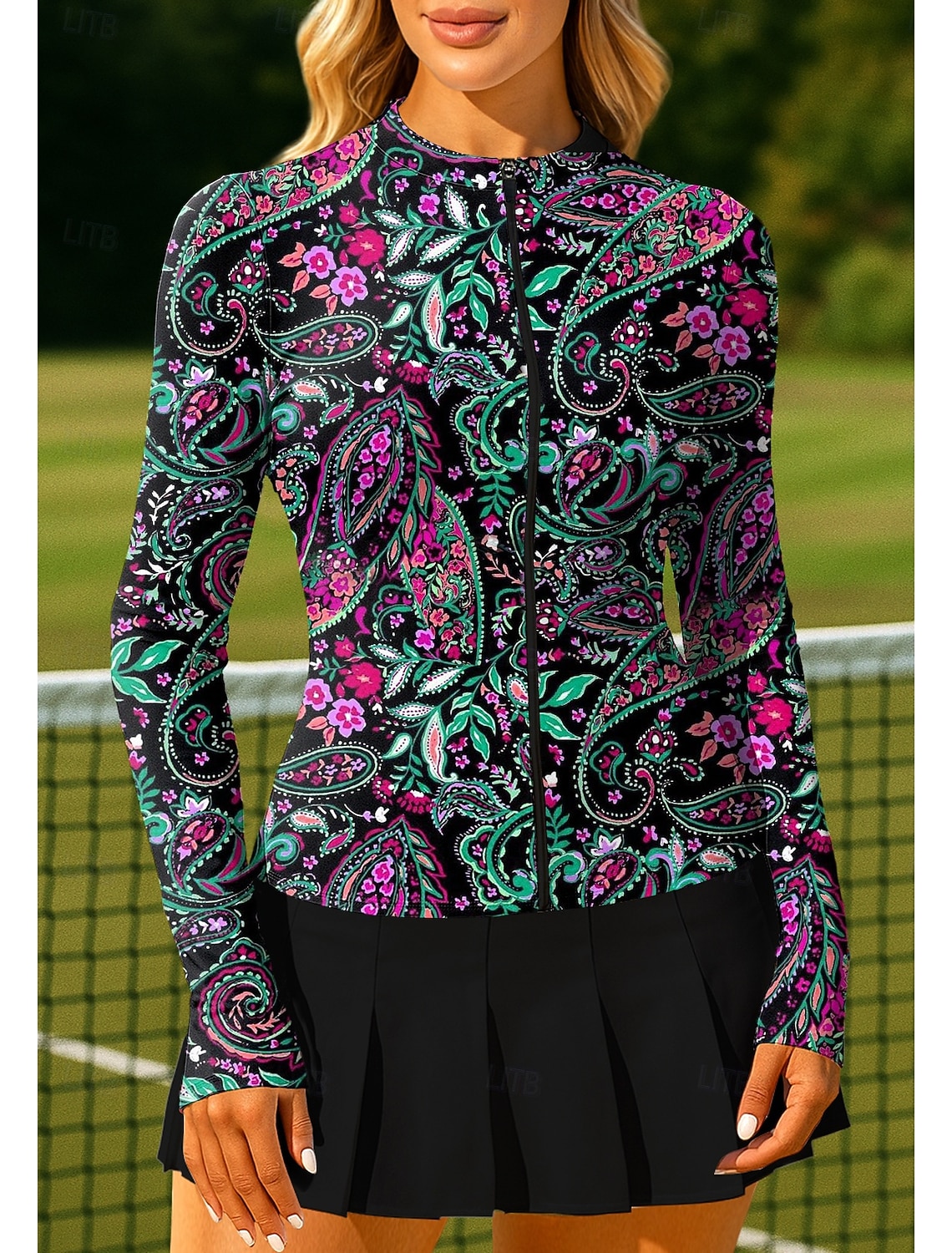 Women's Unisex Paisley Tops Sport Shirt Tennis Shirt Tennis Top Long Sleeve Zipper Floral UPF50+ UV Resistant High Elasticity Moisture Wicking Breathable Volleyball Tennis Golf Round Stand Collar Tee
