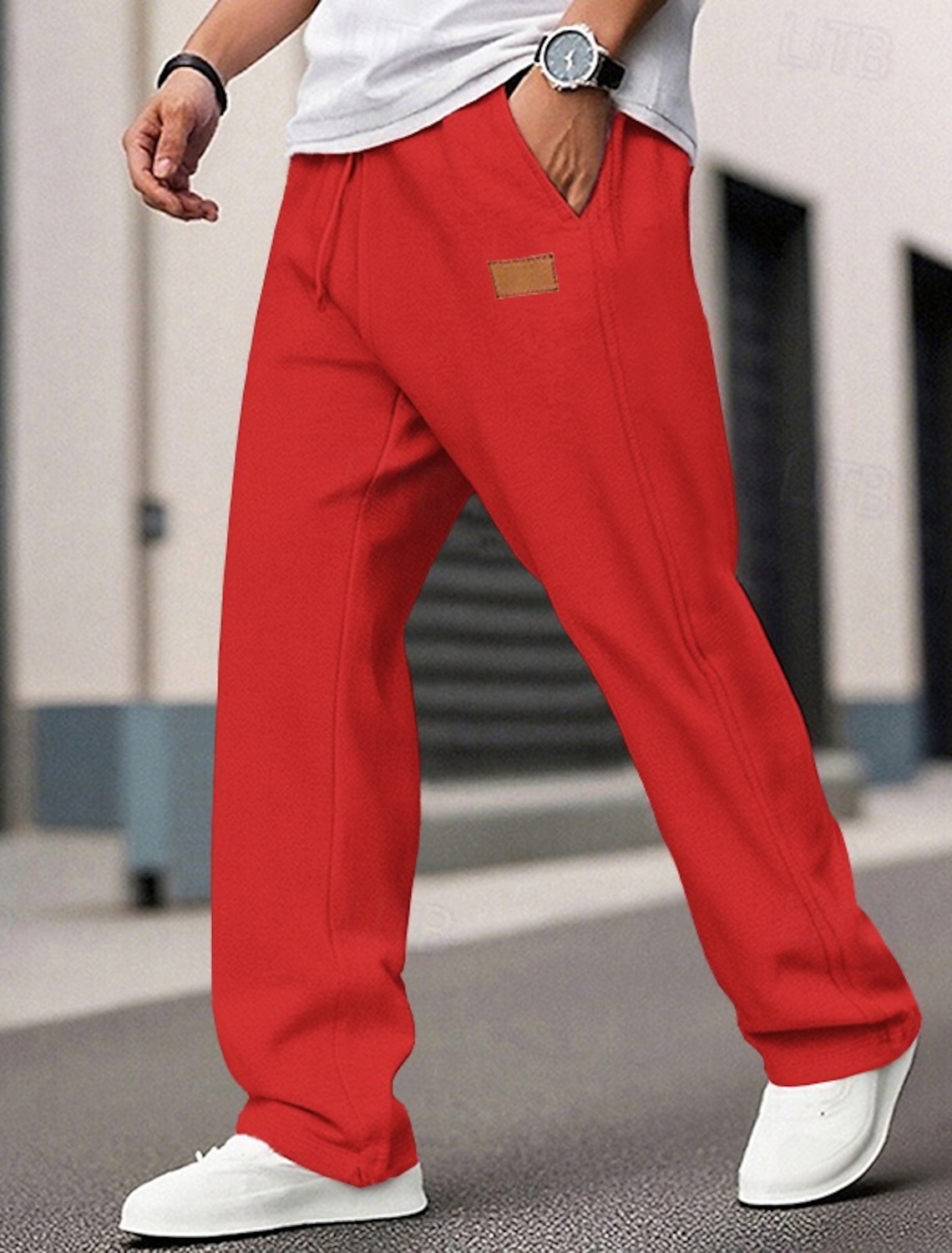 Men's Sweatpants Trousers Straight Leg Drawstring Pocket Elastic Wa #1