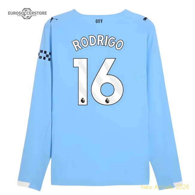 2025-2026 Man City Authentic Long Sleeve Home Shirt (Rodrigo 16)