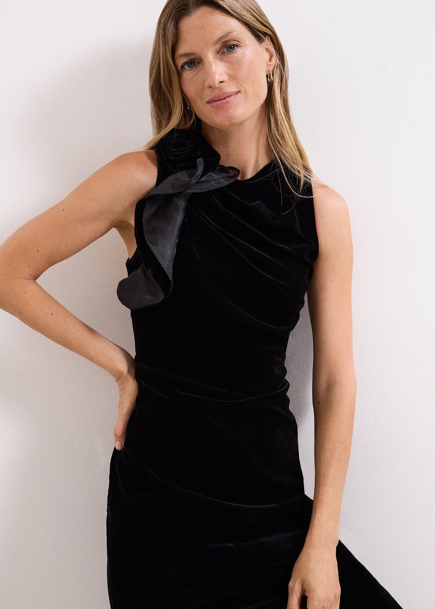 Melony Black Velvet Ruffle Maxi Dress