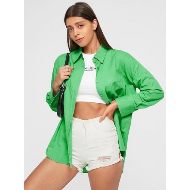 Pocket Drop Shoulder Plain Shirt RC8526