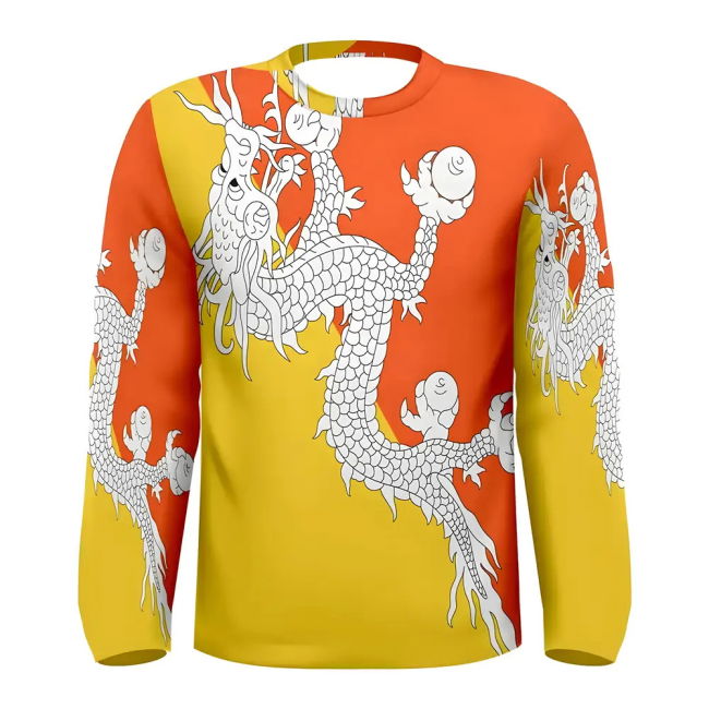 Bhutan Flag Long Sleeve Sublimated Sports Jersey