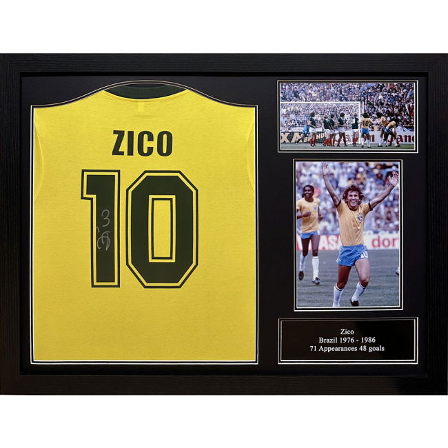 World Brasil 1982 Zico Signed Shirt (Framed) Performance