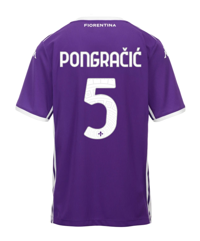 Fiorentina's 25-26 Home Jersey featuring PONGRAČIĆ with the number 5