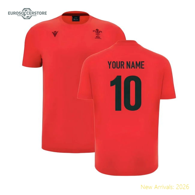 2025-2026 Wales WRU Travel Cotton Tee (Red) - Kids (Your Name)