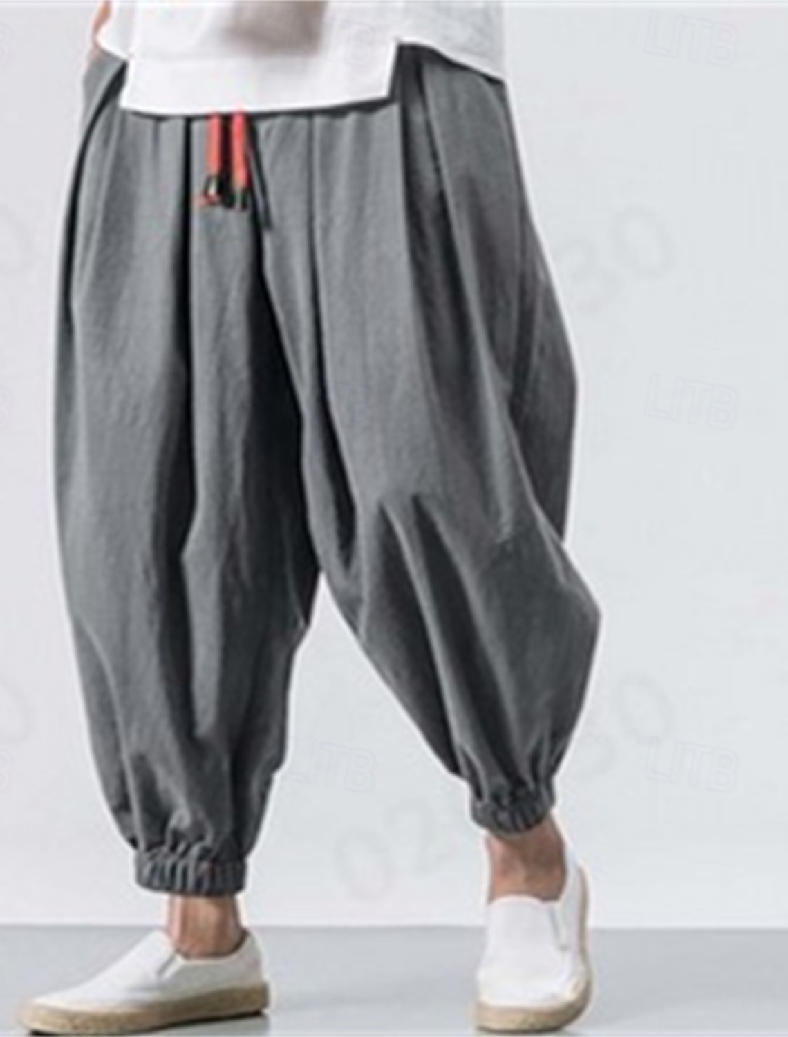 Men's Joggers Linen Pants Trousers Summer Beach Drawstring Elastic