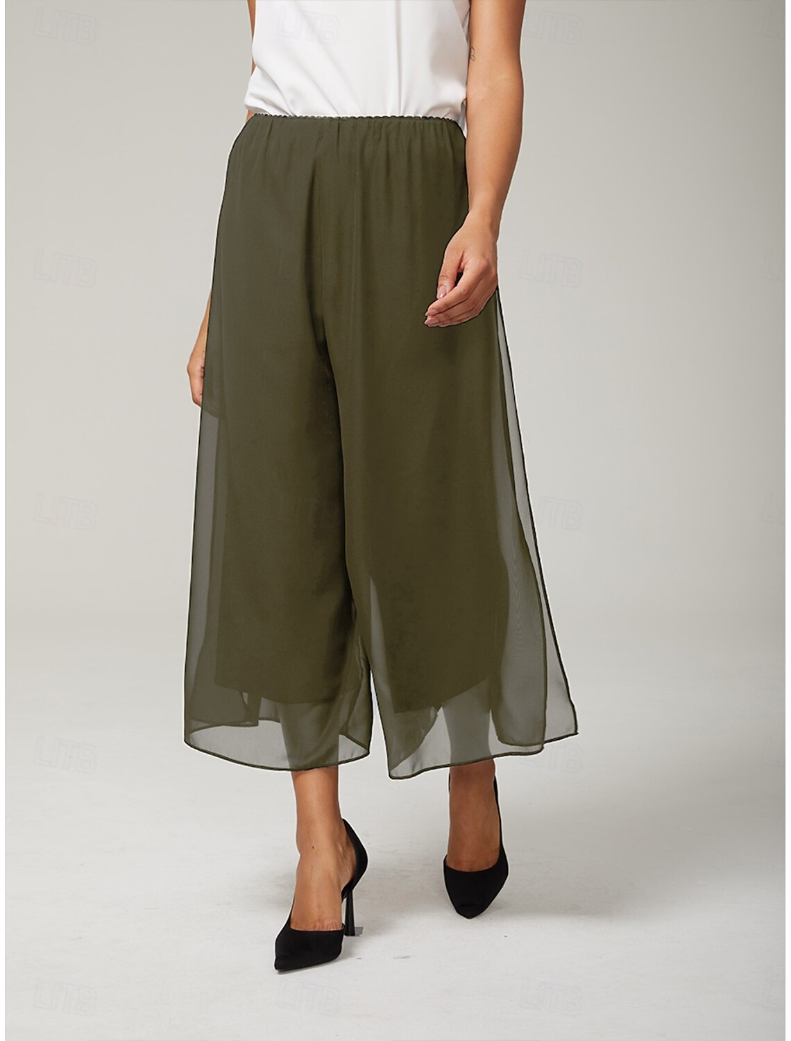 Women's Wide Leg Straight Elegant Ankle-Length Mid Waist Elastic Waistband Stretchy Casual Daily Wedding White Summer Spring Fall