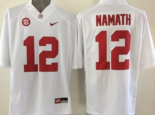 Men's Bama Crimson Tide Joe Namath #12 embroidered White 2015 durabl