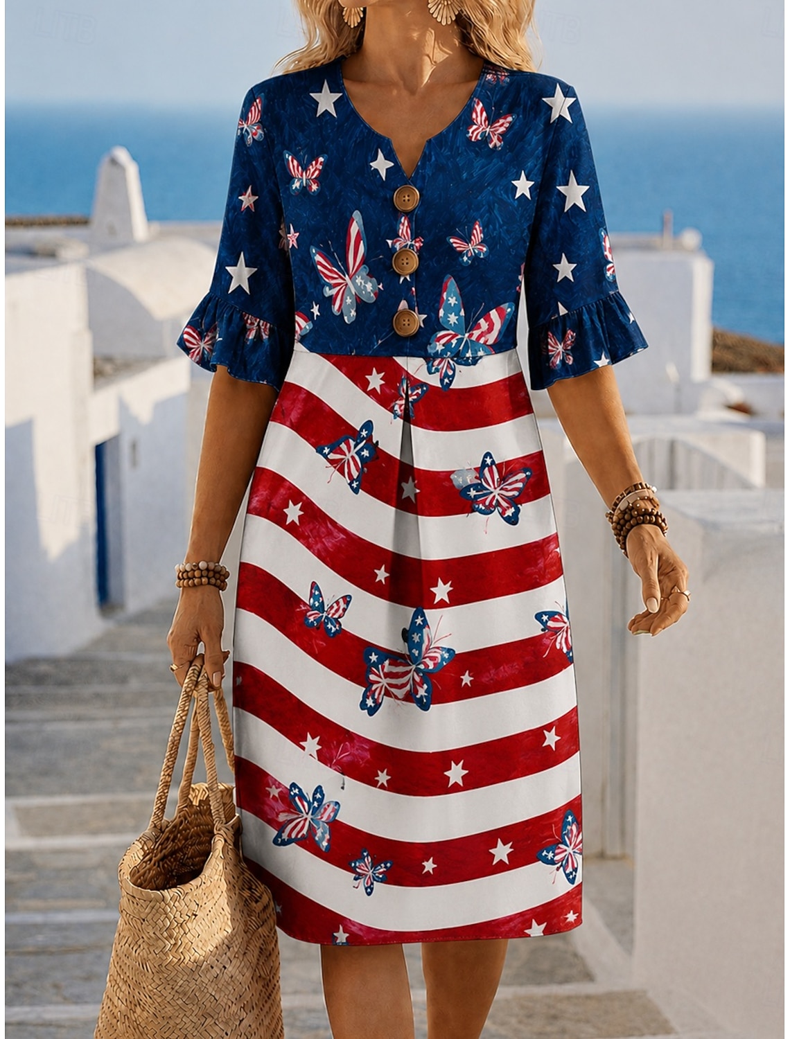 American Independence Day Women's T Shirt Print Floral Graphic Flag Stylish Classic Casual Short Sleeve Crew Neck Round Neck Regular Tops Casual Daily Blue Black White Pink Red Summer Spring