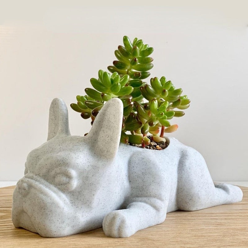 Culture-Inspired Frenchie Statue Planter Resin Flower Pot for Street