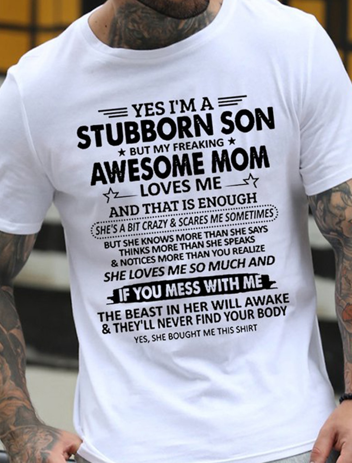 Stubborn Son & Protective Mom Men's Graphic T-Shirt - Awesome Mother's Love Family Gift