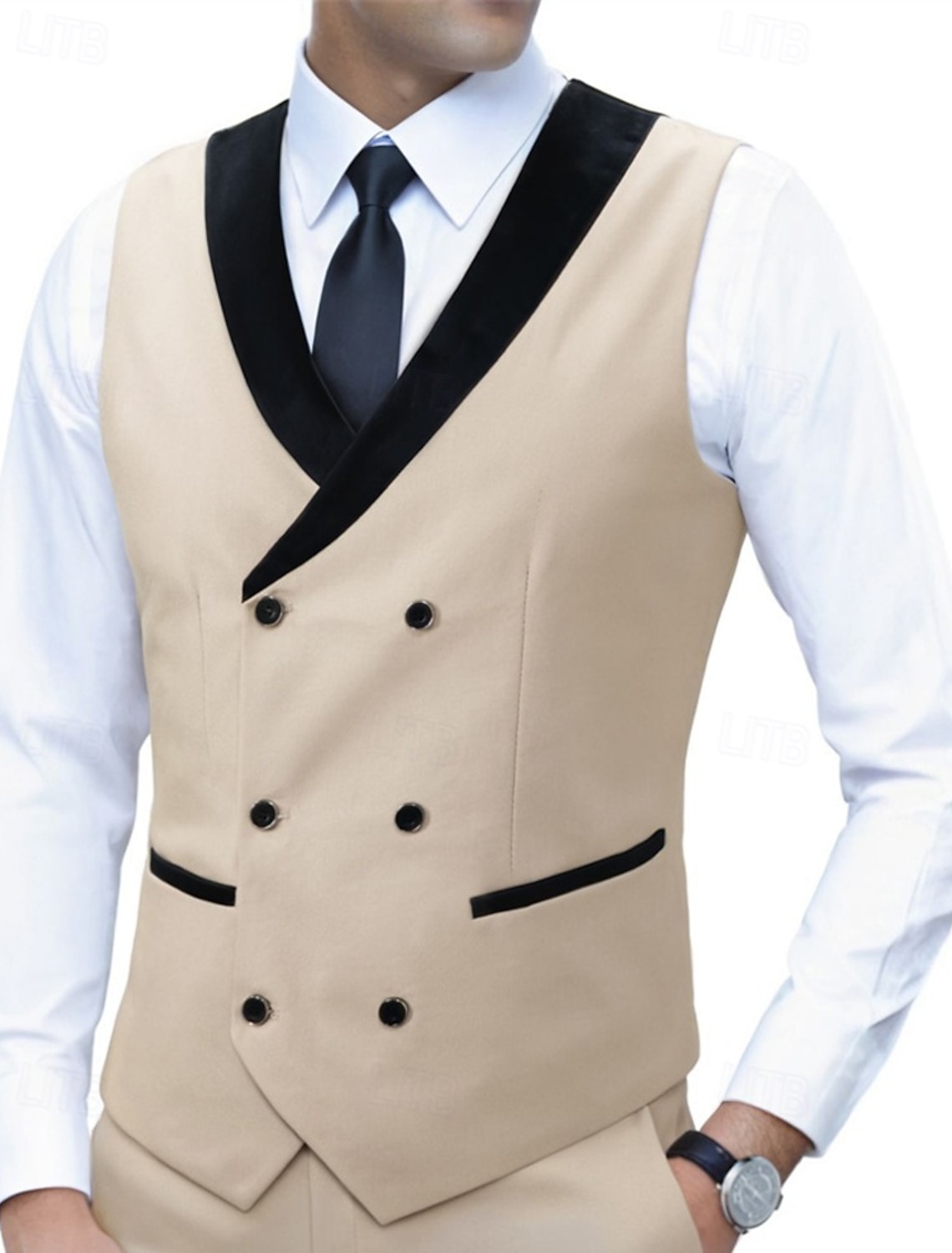 Men's Vest Waistcoat Gilet Business Vacation Party Fashion Casual Spring Fall Pocket Buttons Polyester Comfortable Plain Double Breasted V Neck Regular Fit Blue Black White Royal Blue Vest
