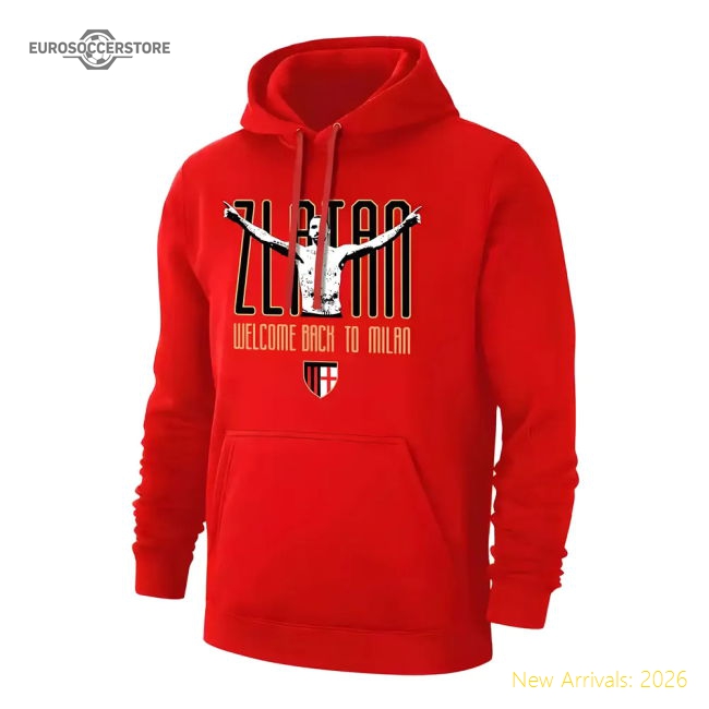Top-Quality Milan Zlatan Welcome Back Footer With Hood, Red