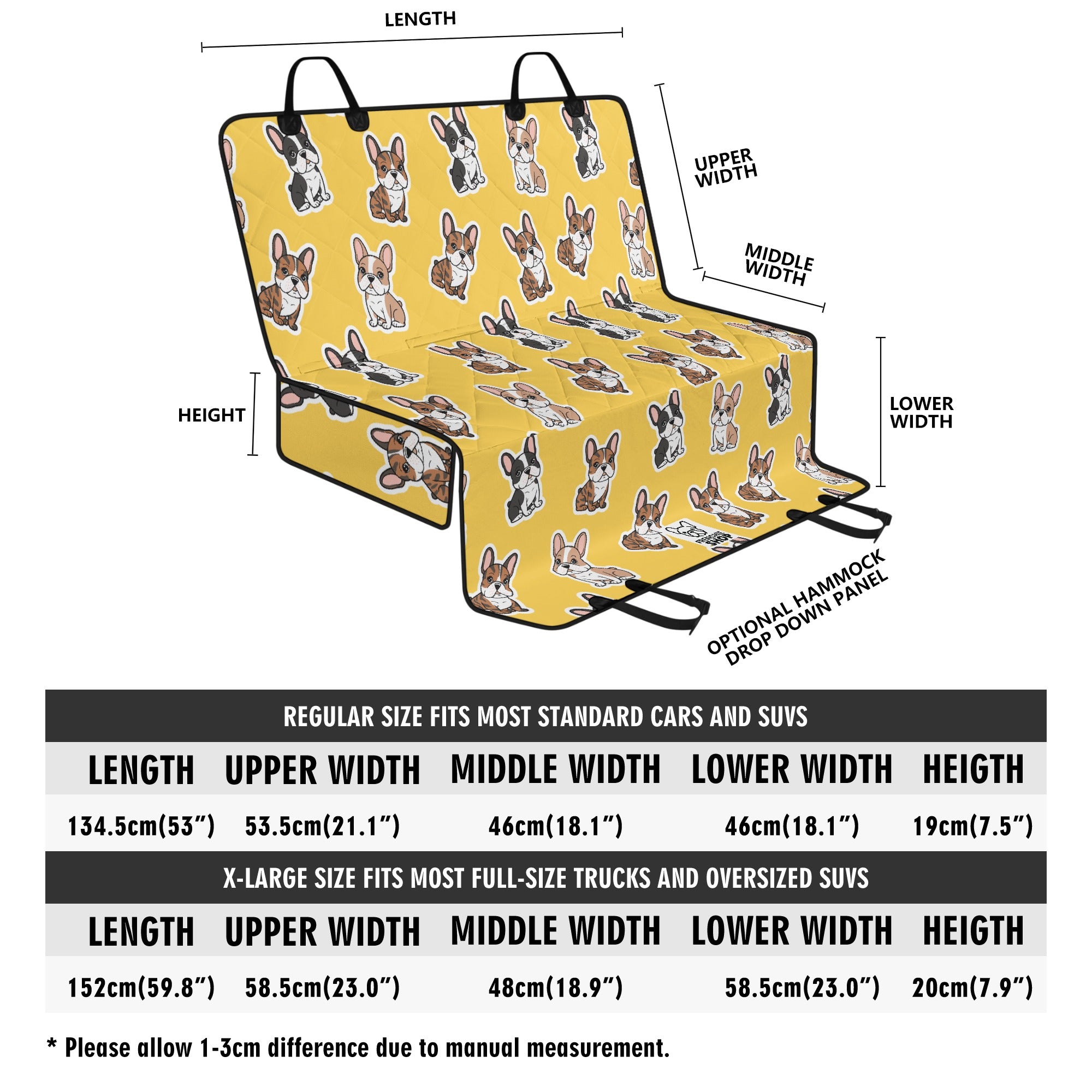 Car Pet Seat Covers For French Bulldog Dog Supplies | Non-slip Design