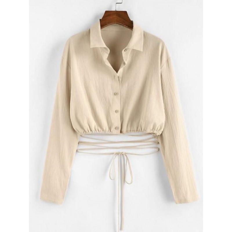 Drop Shoulder Midriff Flossing Crop Blouse YA3013