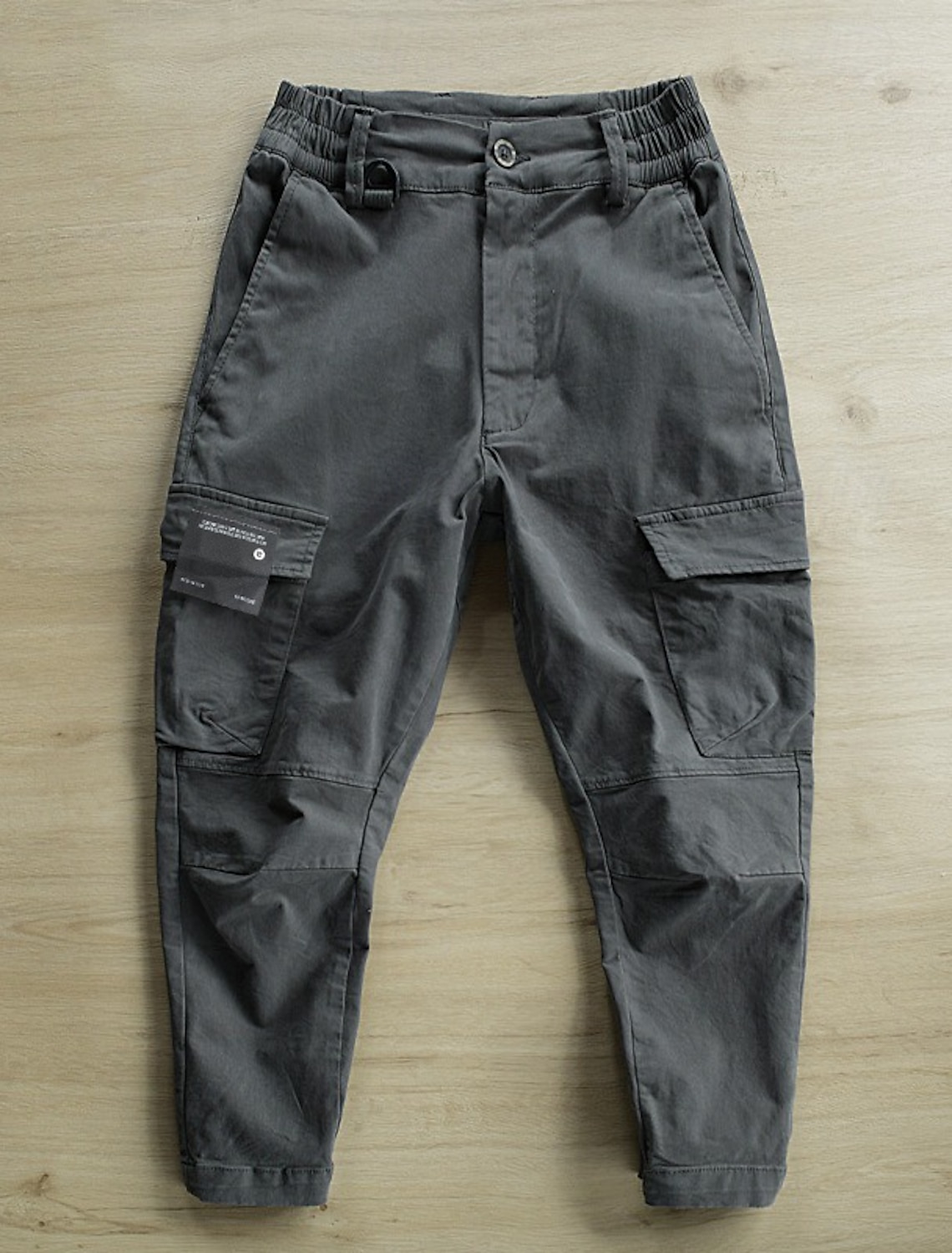 Men's Cargo Pants Trousers Buttons Elastic Waist Multi Pocket Plain