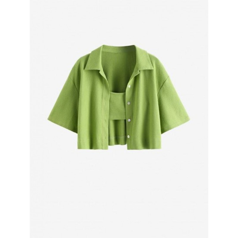 Cropped Textured Shirt With Tiny Cami Top PZ3968