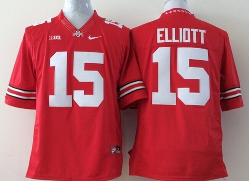 Men's OSU Buckeyes Ezekiel Elliott #15 away jersey Red 2014 game day