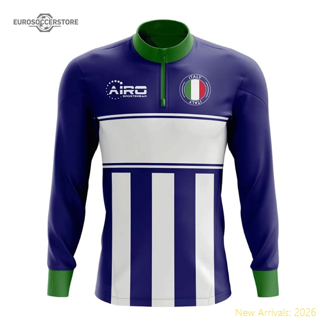 Italy Concept Football Half Zip Midlayer Top (Blue-White)