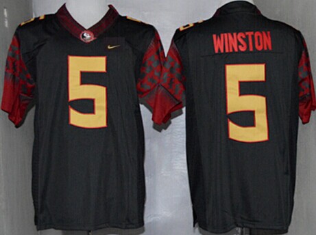 Men's None Black 2014 away jersey Jameis Winston #5 stitched Jersey