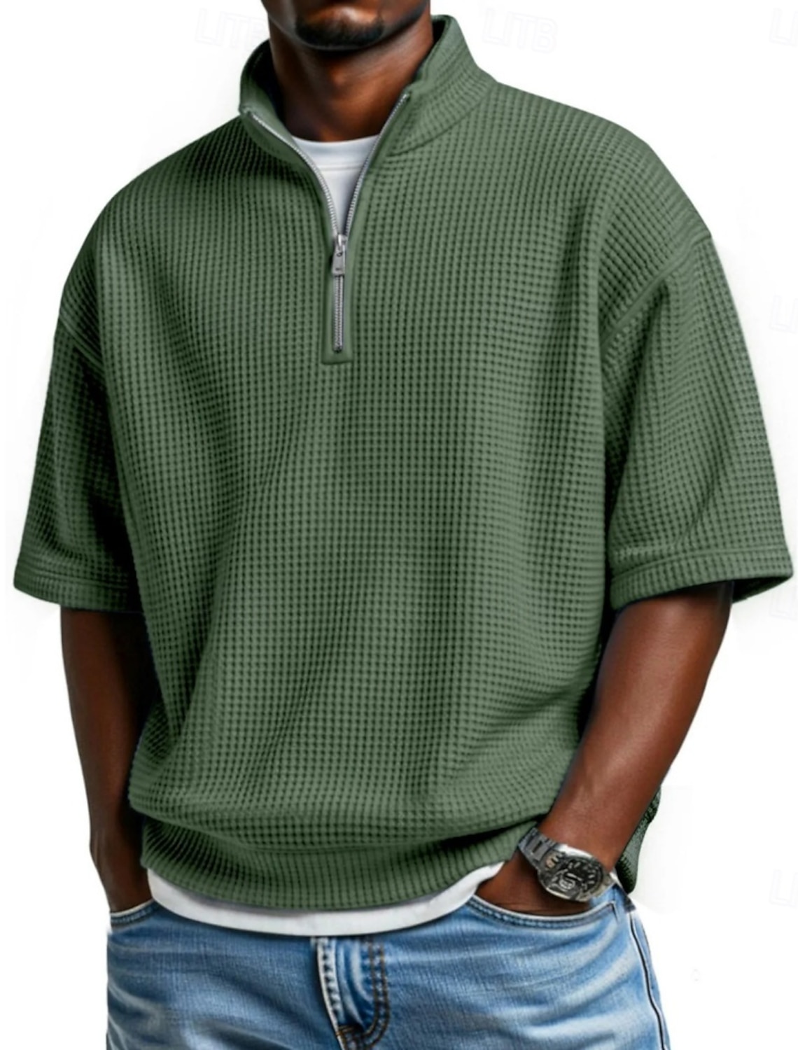 Men's Waffle Polo Shirts Polo Shirts Casual Daily Quarter Zip Short Sleeve Fashion Basic Plain Zipper Lightweight Summer Spring Regular Fit Wine Black White Navy Blue Sky Blue Purple Waffle Polo