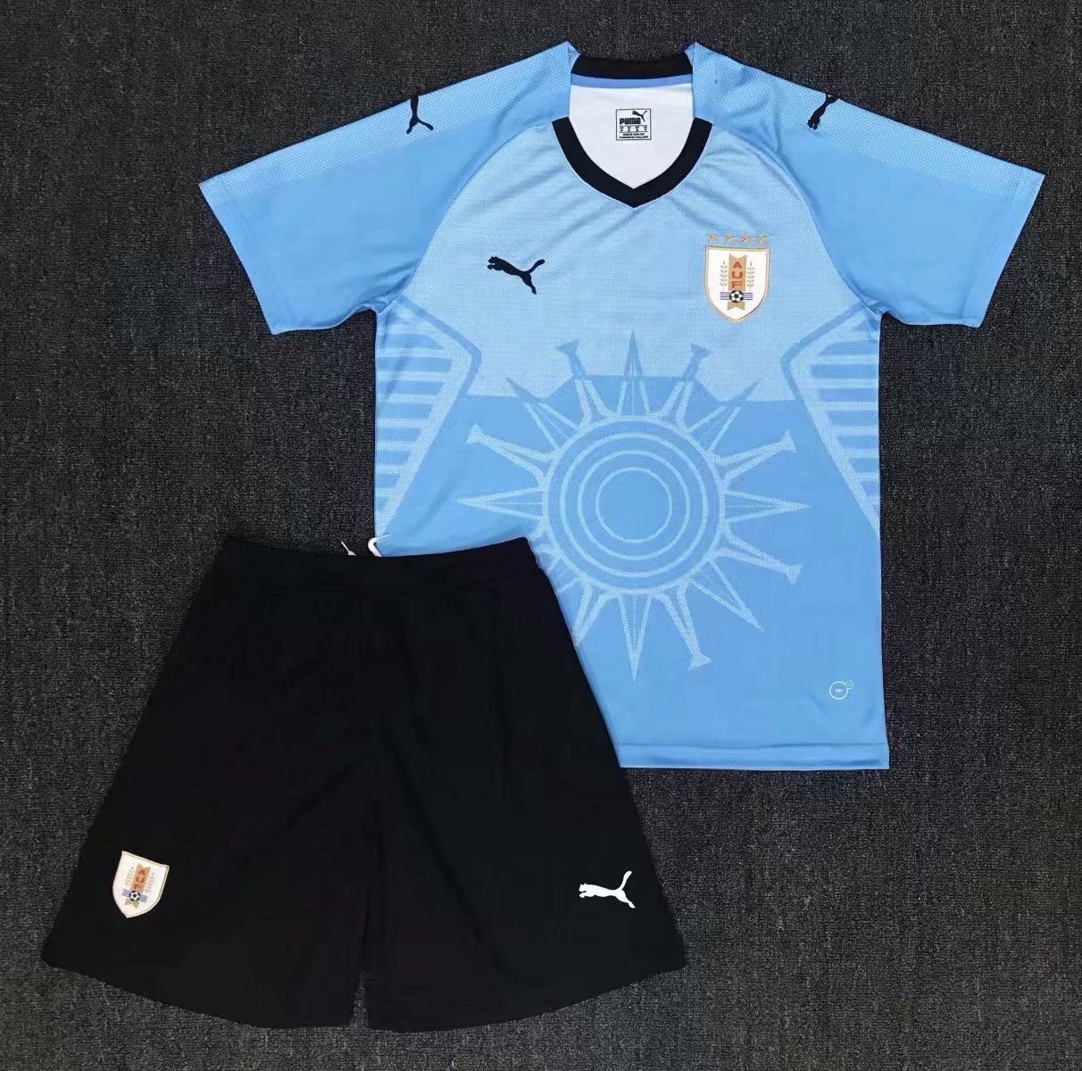 Kids Uruguay Home 2018 World Cup Blue Soccer Kit Shirt Shorts - World