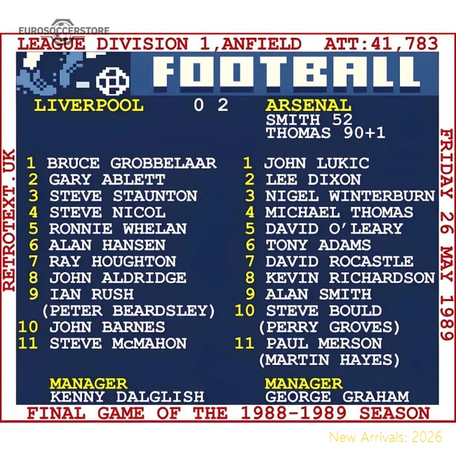 Arsenal 1989 V Liverpool Fc Retrotext T-Shirt - White For Premier