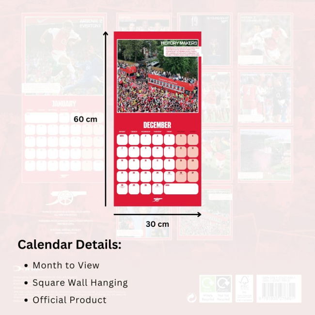 Calendar 2026 2025-2026 Arsenal FC Home Shirt