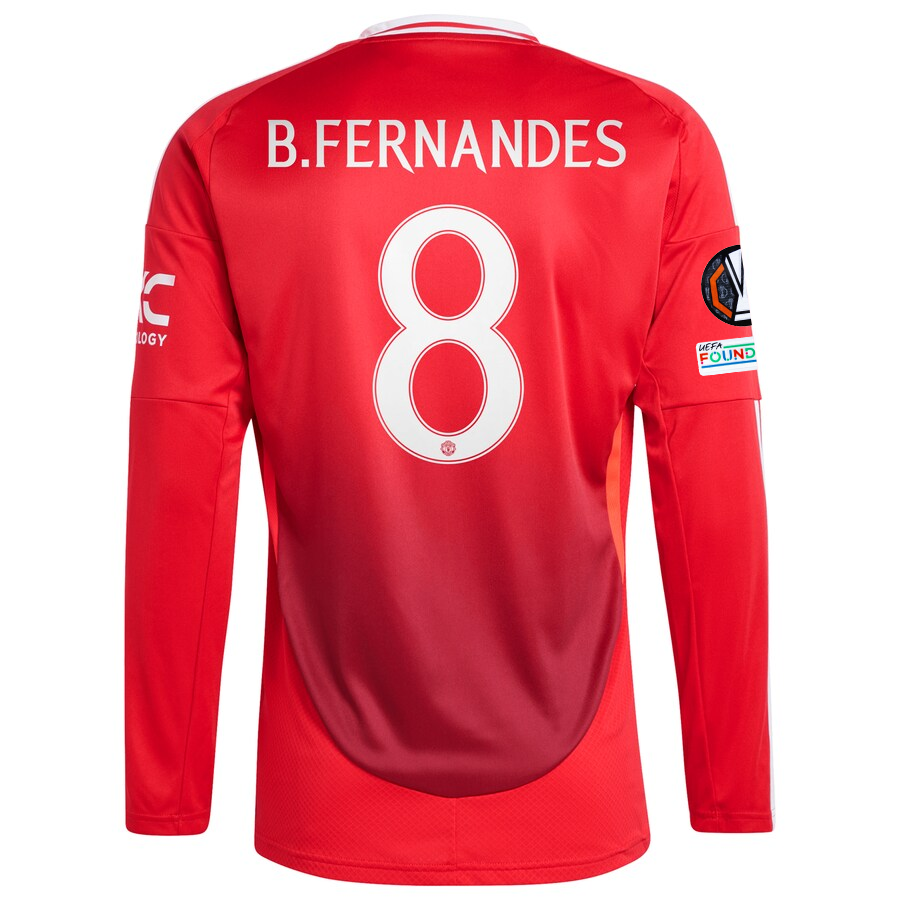 Buy Bruno Fernandes Manchester United Long Sleeve Home Soccer Jersey 24/25 Europa League Red
