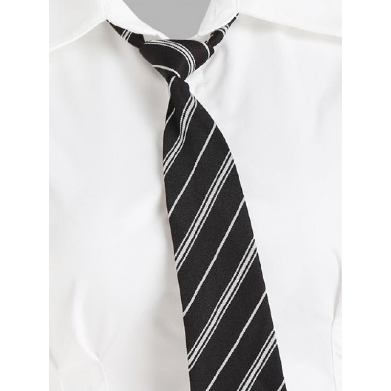 Short Puff Sleeves Slim Shirt With Striped Necktie VA8918
