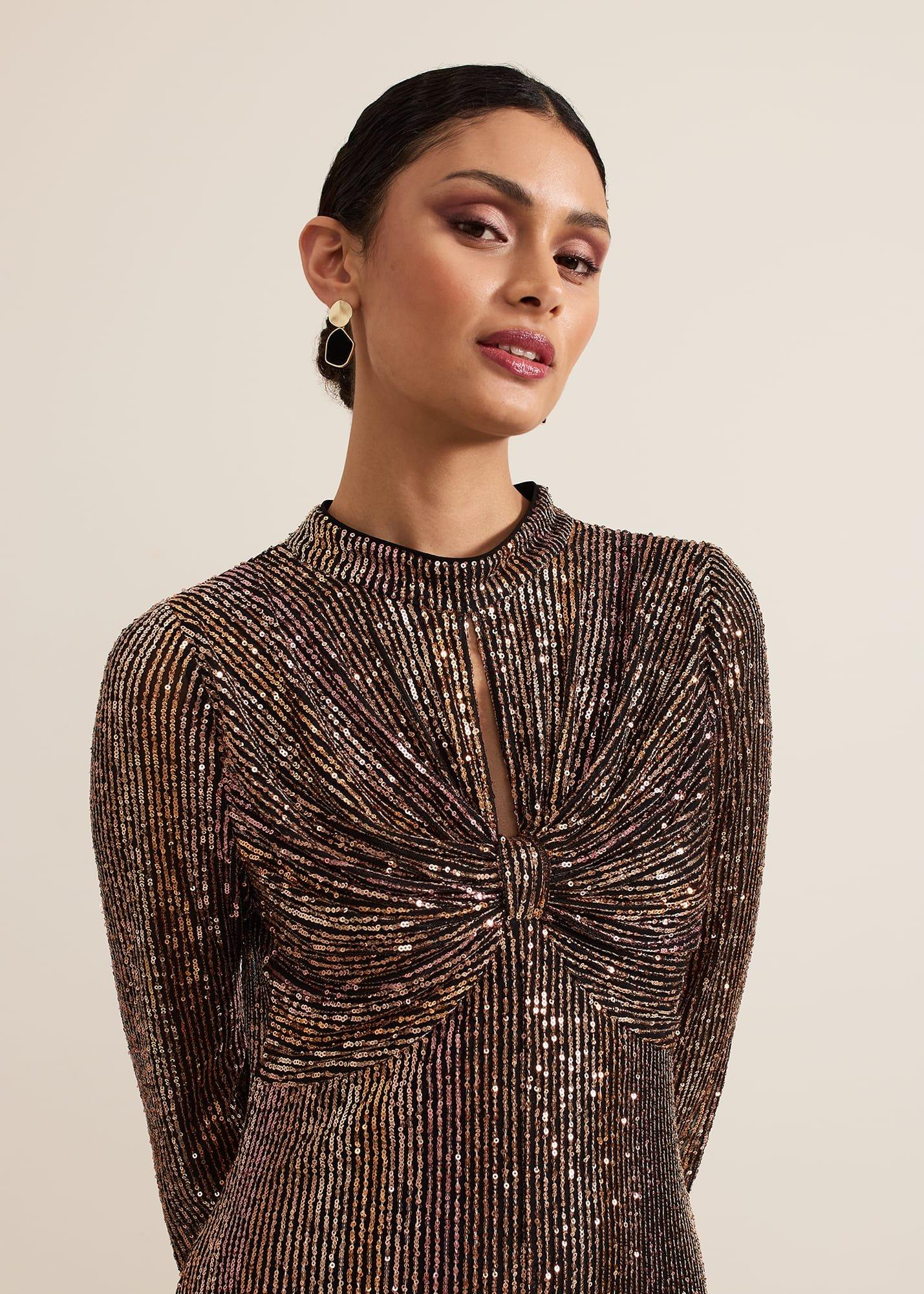 Renila Sequin Long Sleeved Maxi Dress
