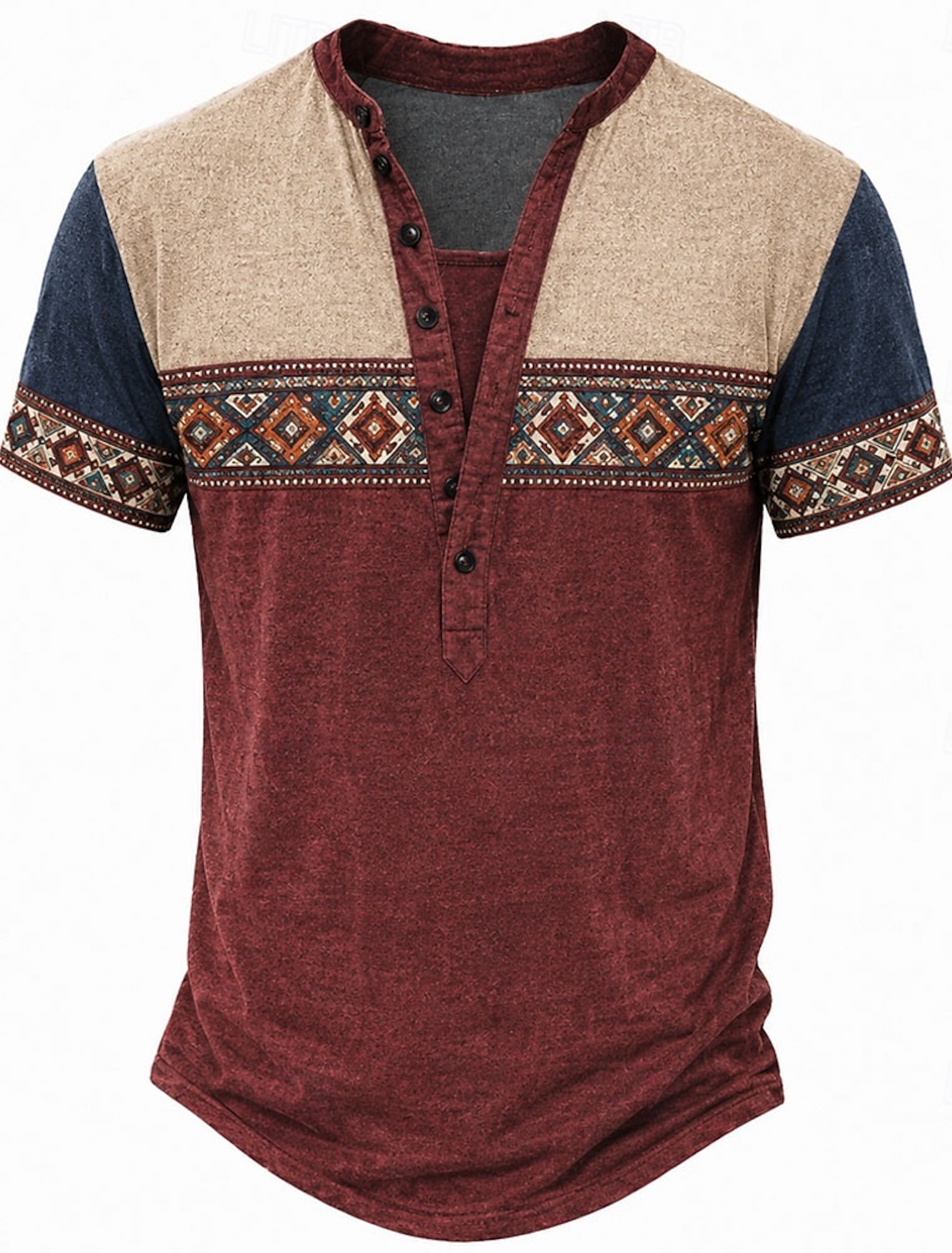 Men's Ethnic T Shirt Henley Shirt Tee Short Sleeve Designer Basic Classic Casual Daily Outdoor Spring & Summer Summer Spring Black Dark Green Red Light Green Henley Henley T-Shirt
